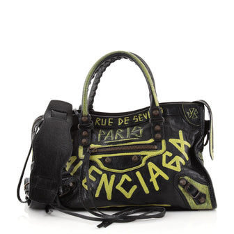 Balenciaga City Graffiti Classic Studs Bag Leather Small