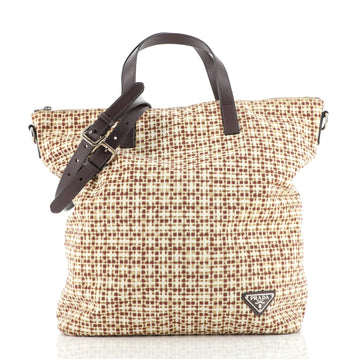 Prada Convertible Tote Printed Tessuto with Saffiano Large