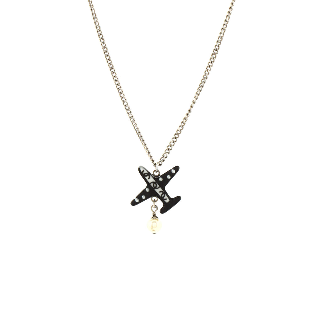 Chanel Drop Pearl Airplane Necklace Metal with Resin and Faux