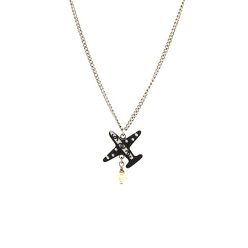Chanel Drop Pearl Airplane Necklace Metal with Resin and Faux Pearl