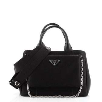 Prada Zip Pocket Chain Tote Bag Tessuto with Leather Small
