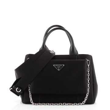 Prada Zip Pocket Chain Tote Bag Tessuto with Leather Small