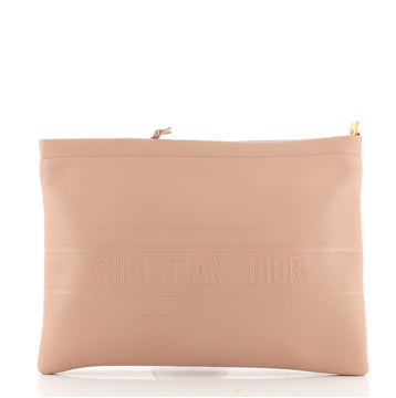 Christian Dior Logo Stripe Zip Pouch Leather Medium