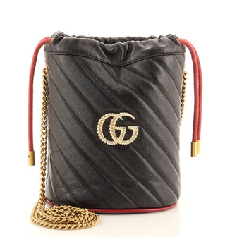 Gucci GG Marmont Bucket Bag Diagonal Quilted Leather Mini