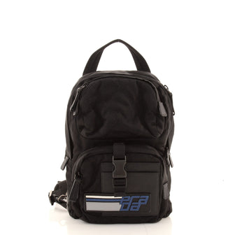Prada Logo Patch Buckle Sling Bag Quilted Tessuto with Saffiano Leather
