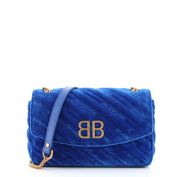 Balenciaga BB Chain Round Shoulder Bag Quilted Velvet Small
