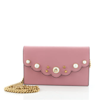 Gucci Pearly Peony Wallet on Chain Leather Mini