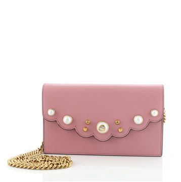 Gucci Pearly Peony Wallet on Chain Leather Mini