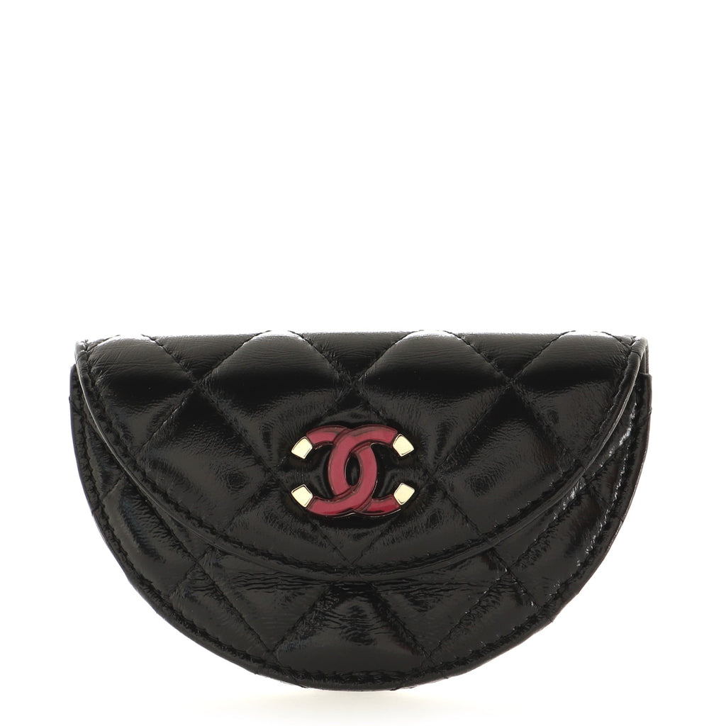 Chanel Flap Coin Bracelet Purse Quilted Shiny Lambskin Micro Black 84682341