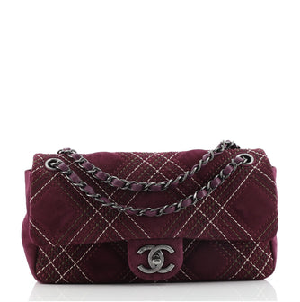 Chanel Saltire Flap Bag Stitched Suede Small