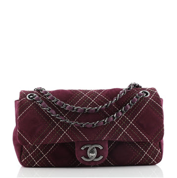 Chanel Saltire Flap Bag Stitched Suede Small