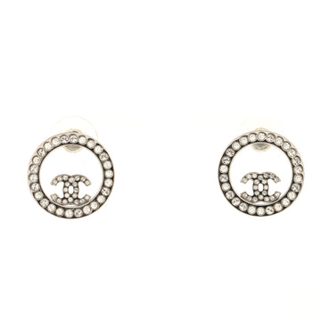 Chanel CC Circle Stud Earrings Crystal Embellished Metal