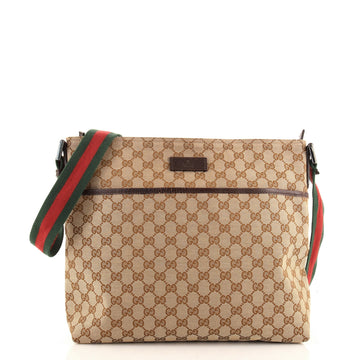 Gucci Web Strap Zip Messenger Bag GG Canvas Medium