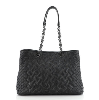 Bottega Veneta Double Chain Tote Studded Leather with Intrecciato Detail Medium