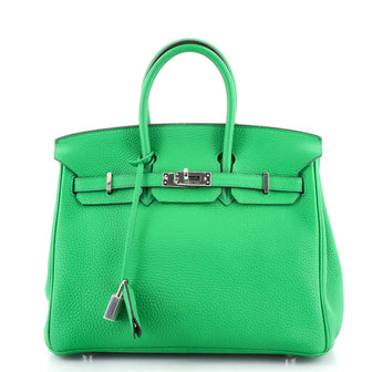 Hermes Birkin Handbag Green Togo with Palladium Hardware 25