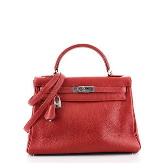 Hermes Kelly Handbag Red Togo with Palladium Hardware 32