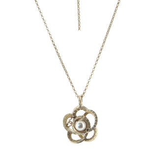 Chanel Camellia Pendant Necklace Faux Pearl with Metal and Crystal