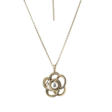 Chanel Camellia Pendant Necklace Faux Pearl with Metal and Crystal