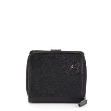 Chanel Camellia Embossed Bifold Wallet Goatskin Compact