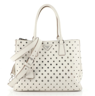 Prada Grommet Galleria Double Zip Tote City Calfskin Medium
