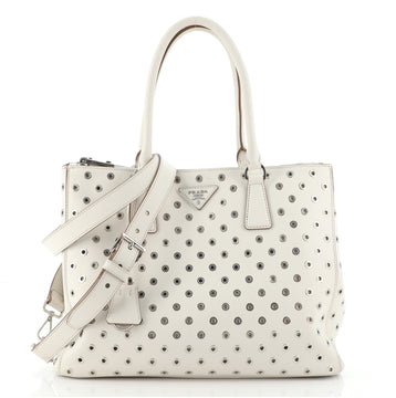 Prada Grommet Galleria Double Zip Tote City Calfskin Medium