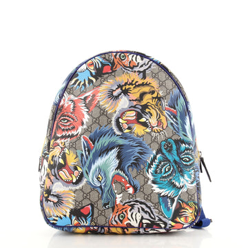 Gucci Zip Around Monster Backpack Printed GG Coated Canvas Small