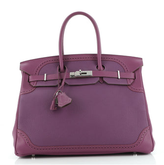 Hermes Birkin Ghillies Handbag Purple Togo and Swift with Palladium Hardware 35