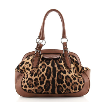 Dolce & Gabbana Animalier Shoulder Bag Leopard Print Canvas and Leather Large
