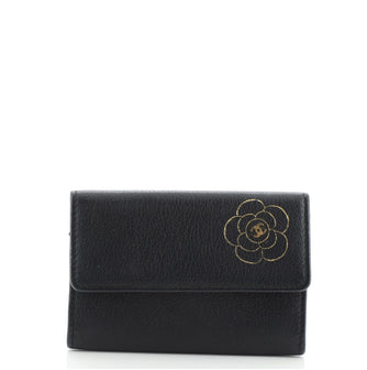 Chanel Flap Card Case Camellia Leather