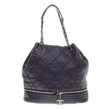 Chanel Expandable Ligne Bucket Quilted Stitched Leather Large