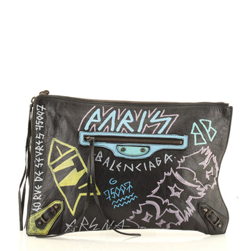 Balenciaga Graffiti Zip Around Classic Studs Clutch Leather Medium