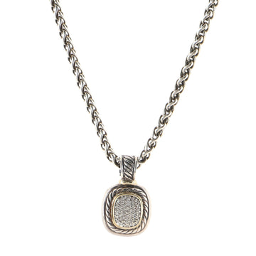 David Yurman Albion Enhancer Pendant Necklace Sterling Silver with 18K Yellow Gold and Pave Diamonds 19mm