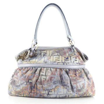 Fendi Chef Shoulder Bag Multicolor Zucca Canvas with Lizard Embossed Leather Large