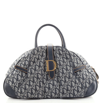 Christian Dior Vintage Saddle Bowler Bag Diorissimo Canvas Medium