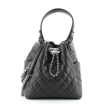 Chanel CC Chain Drawstring Bucket Bag Quilted Caviar Small