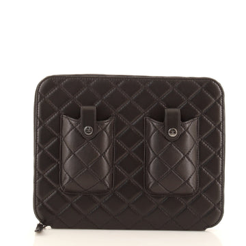 Chanel Double Pocket Zip Around Ipad Case Quilted Lambskin