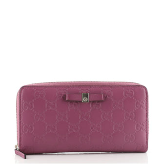 Gucci Bow Zip Around Wallet Guccissima Leather Long