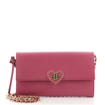 Prada Heart Wallet on Chain Saffiano Leather