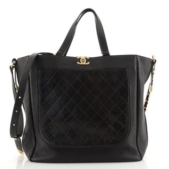 Chanel CC Front Pocket Tote Quilted Aged Calfskin and Caviar Medium
