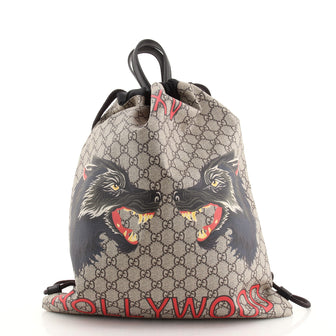 Gucci Drawstring Backpack Printed GG Coated Canvas Large