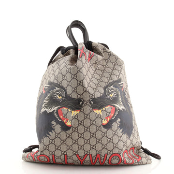 Gucci Drawstring Backpack Printed GG Coated Canvas Large