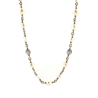 Chanel CC Long Necklace Metal and Enamel with Faux Pearls and Beads