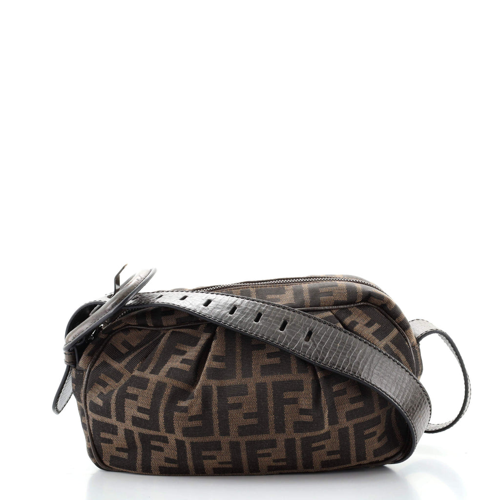 Fendi Vintage Buckle Shoulder Bag Zucca Canvas Mini Brown 852911