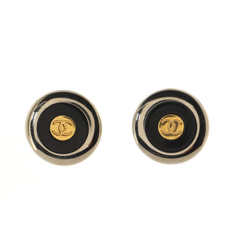 Chanel Vintage CC Round Button Clip-On Earrings	 Metal and Resin