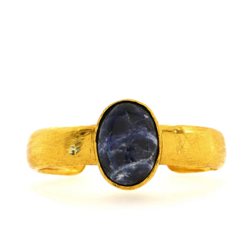 Chanel Vintage Oval Bangle Bracelet Metal with Marble Stone