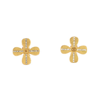 Chanel Vintage CC Clover Clip-On Earrings Metal with Crystals