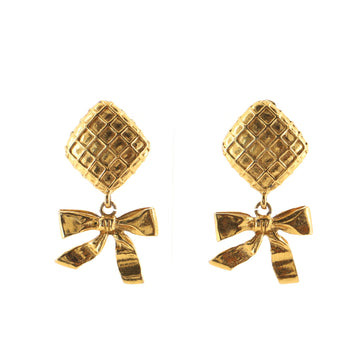 Chanel Vintage Rhombus with Dangling Ribbon Clip-On Earrings Metal