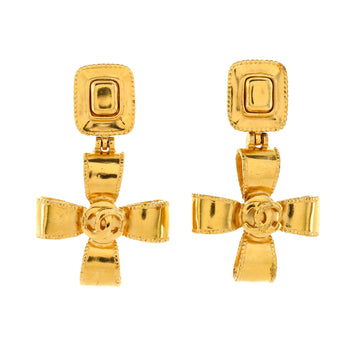 Chanel Vintage CC Cross Ribbon Earrings Metal