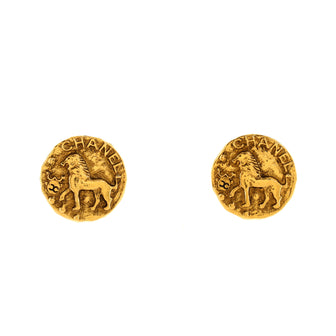 Chanel Vintage Leo Medallion Clip-On Earrings Metal