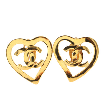 Chanel Vintage CC Heart Clip-On Earrings Metal